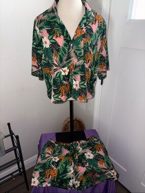 Cynthia Rowley Pink Jacket with Green Tropical & Tiger Print